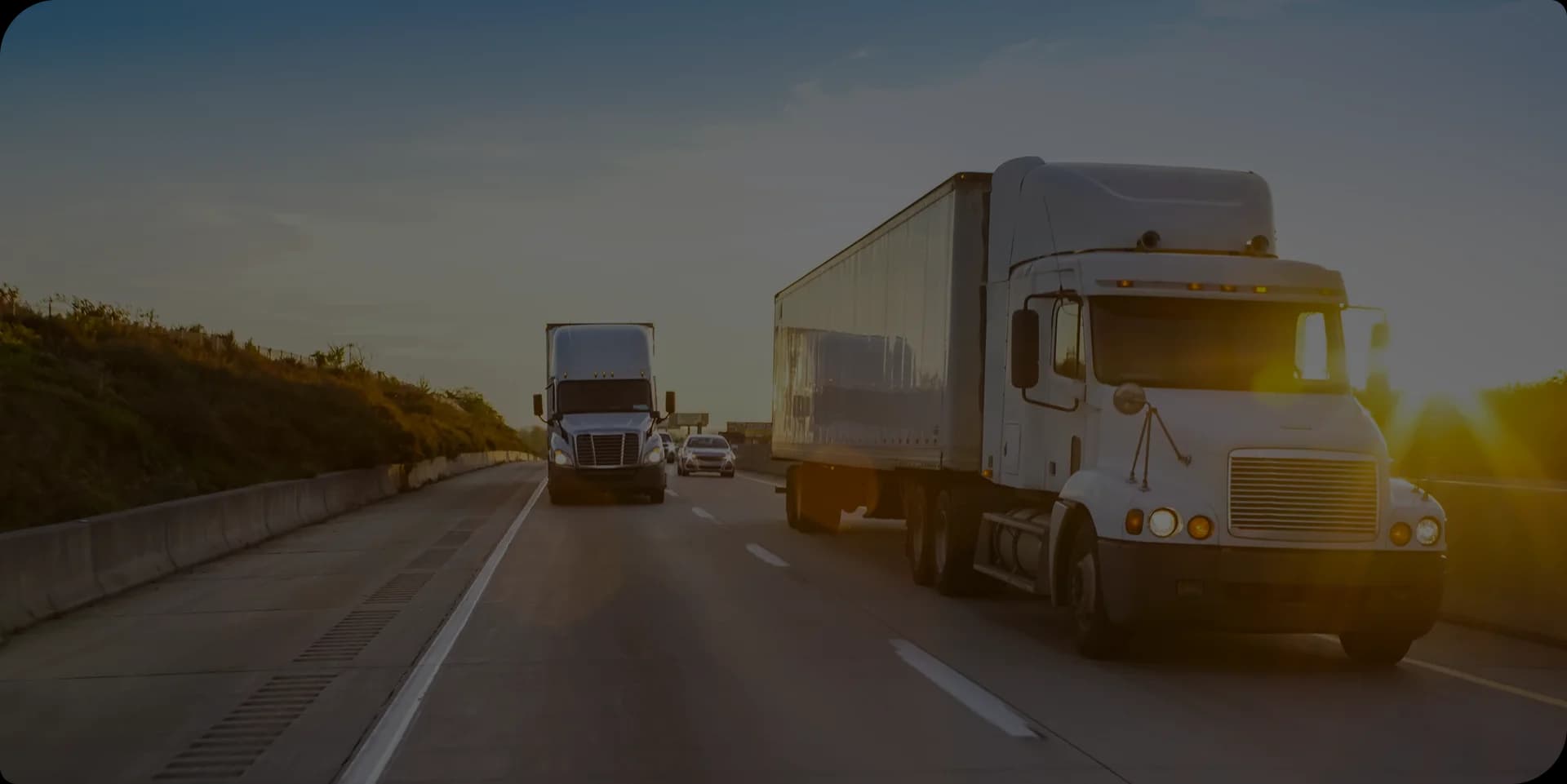 Semi-trucks on the highway delivering produce